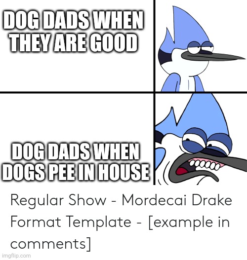 Regular show | DOG DADS WHEN THEY ARE GOOD; DOG DADS WHEN DOGS PEE IN HOUSE | image tagged in regular show | made w/ Imgflip meme maker