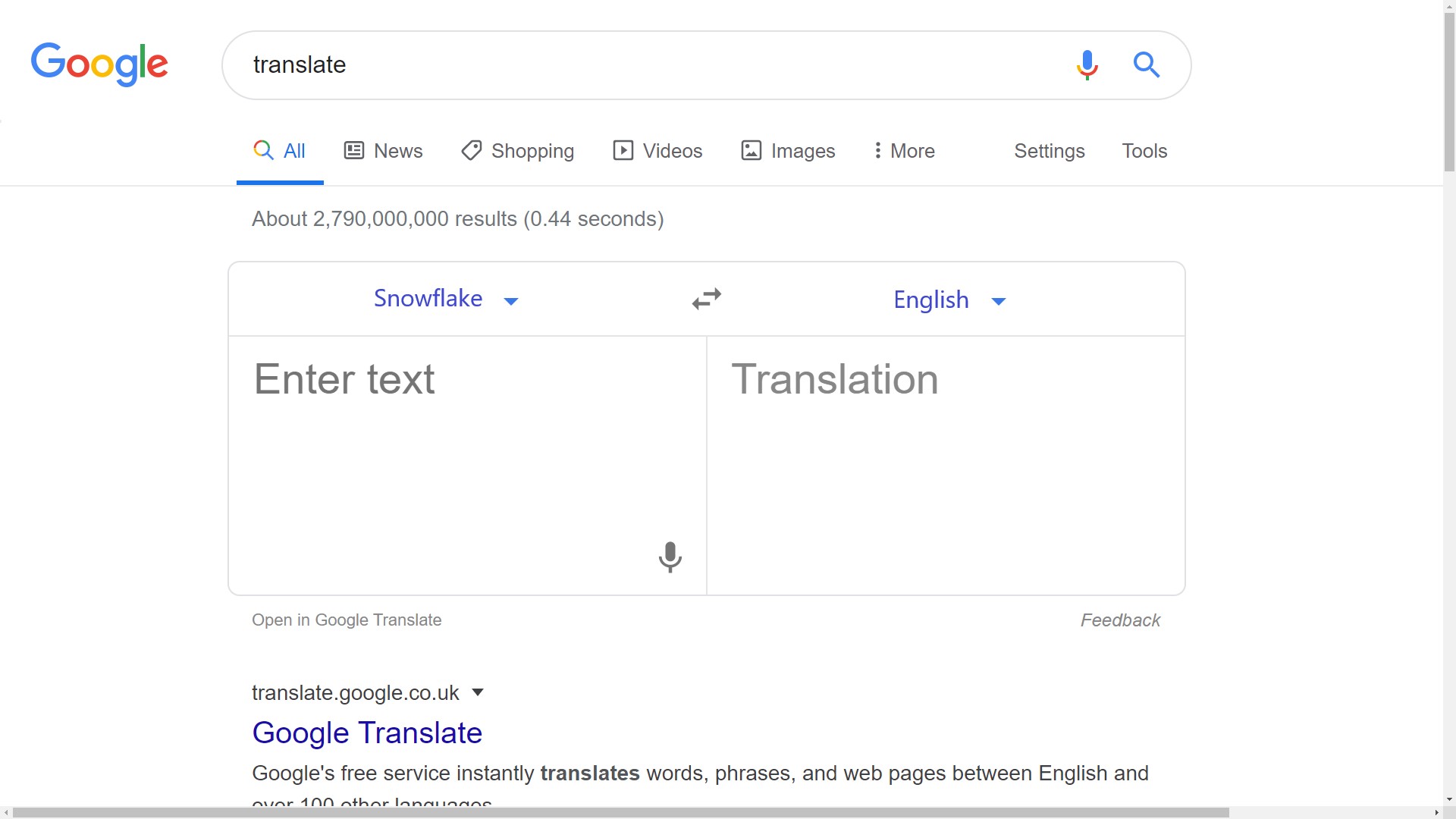 Google Translate from Snowflake Blank Meme Template