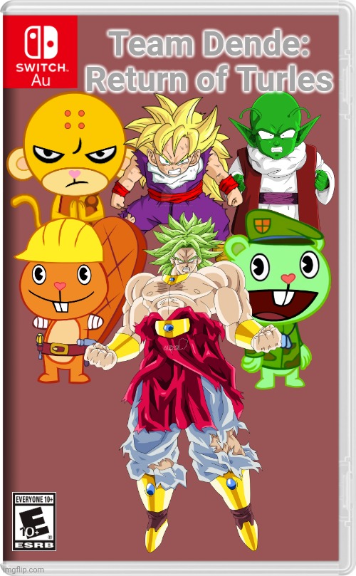 Team Dende 86 (HTF Crossover Game) | Team Dende: Return of Turles | image tagged in switch au template,team dende,dende,happy tree friends,dragon ball z,nintendo switch | made w/ Imgflip meme maker