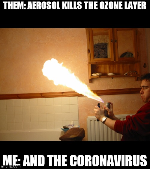 How to kill coronavirus | THEM: AEROSOL KILLS THE OZONE LAYER; ME: AND THE CORONAVIRUS | image tagged in funny memes,coronavirus,memes | made w/ Imgflip meme maker