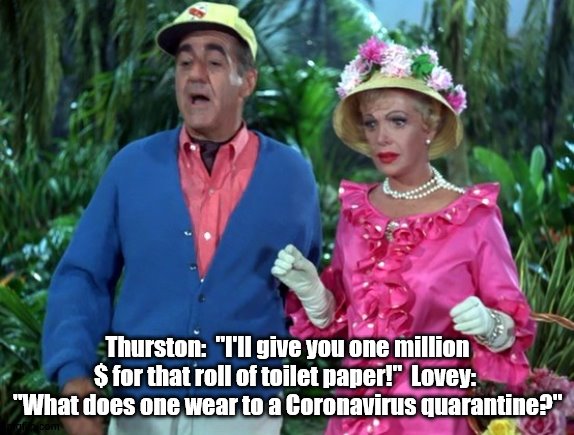 Thurston:  "I'll give you one million $ for that roll of toilet paper!"  Lovey:  "What does one wear to a Coronavirus quarantine?" | image tagged in coronavirus | made w/ Imgflip meme maker