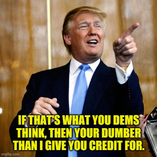 Donal Trump Birthday | IF THAT'S WHAT YOU DEMS THINK, THEN YOUR DUMBER THAN I GIVE YOU CREDIT FOR. | image tagged in donal trump birthday | made w/ Imgflip meme maker