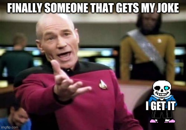Picard Wtf Meme | FINALLY SOMEONE THAT GETS MY JOKE; I GET IT | image tagged in memes,picard wtf,sans,wtf,jokes | made w/ Imgflip meme maker