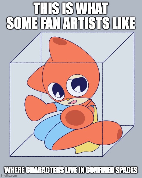 Nyandar Kamen in Glass Box | THIS IS WHAT SOME FAN ARTISTS LIKE; WHERE CHARACTERS LIVE IN CONFINED SPACES | image tagged in fanart,nyandar kamen,memes | made w/ Imgflip meme maker