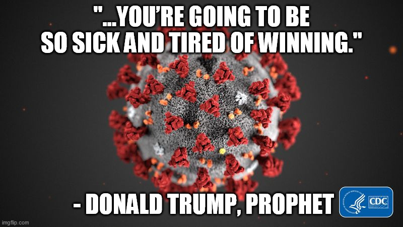 Covid 19 | "...YOU’RE GOING TO BE SO SICK AND TIRED OF WINNING."; - DONALD TRUMP, PROPHET | image tagged in covid 19 | made w/ Imgflip meme maker