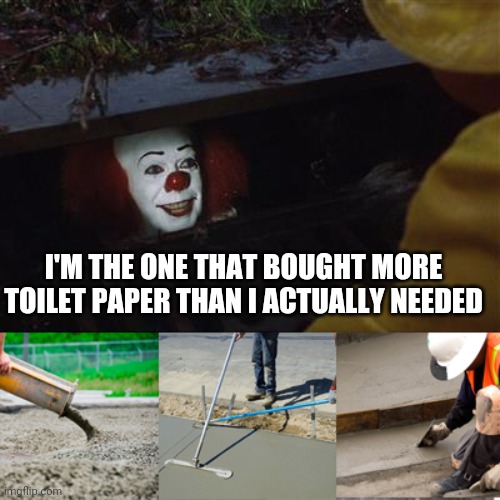 Pennywise Sewer Cover up | I'M THE ONE THAT BOUGHT MORE TOILET PAPER THAN I ACTUALLY NEEDED | image tagged in pennywise sewer cover up | made w/ Imgflip meme maker