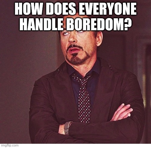 RDJ boring | HOW DOES EVERYONE HANDLE BOREDOM? | image tagged in rdj boring | made w/ Imgflip meme maker