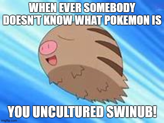 WHEN EVER SOMEBODY DOESN'T KNOW WHAT POKEMON IS; YOU UNCULTURED SWINUB! | made w/ Imgflip meme maker