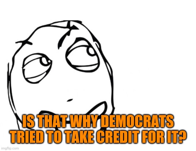 hmmm | IS THAT WHY DEMOCRATS TRIED TO TAKE CREDIT FOR IT? | image tagged in hmmm | made w/ Imgflip meme maker