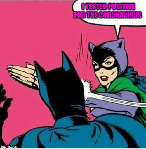 It Came From Bats | I TESTED POSITIVE FOR THE CORONAVIRUS | image tagged in catwoman slaps batman | made w/ Imgflip meme maker