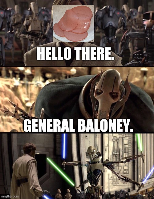 General Kenobi "Hello there" | HELLO THERE. GENERAL BALONEY. | image tagged in general kenobi hello there | made w/ Imgflip meme maker