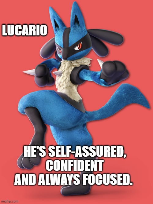 Fighter of the Day: #41 | LUCARIO; HE'S SELF-ASSURED, CONFIDENT AND ALWAYS FOCUSED. | image tagged in lucario | made w/ Imgflip meme maker