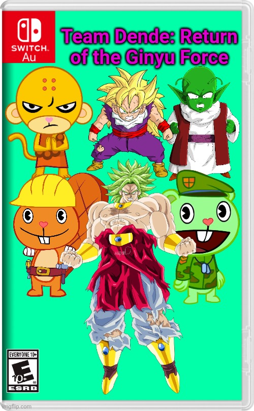 Team Dende 89 (HTF Crossover Game) | Team Dende: Return of the Ginyu Force | image tagged in switch au template,team dende,dende,happy tree friends,dragon ball z,nintendo switch | made w/ Imgflip meme maker