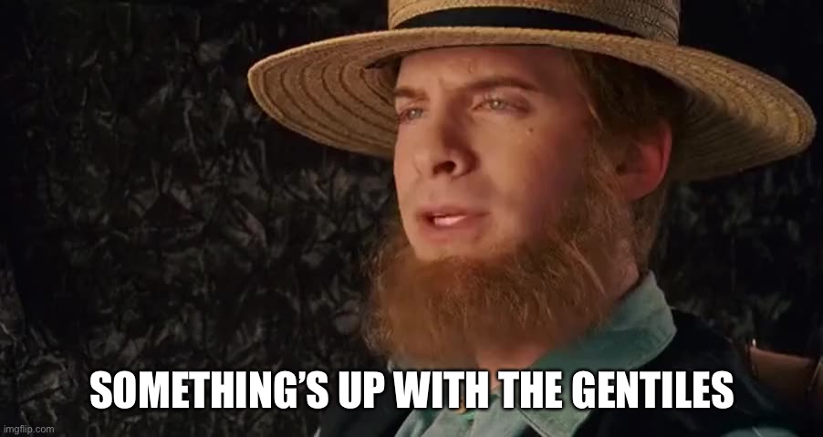 Sarcastic Amish | SOMETHING’S UP WITH THE GENTILES | image tagged in sarcastic amish | made w/ Imgflip meme maker
