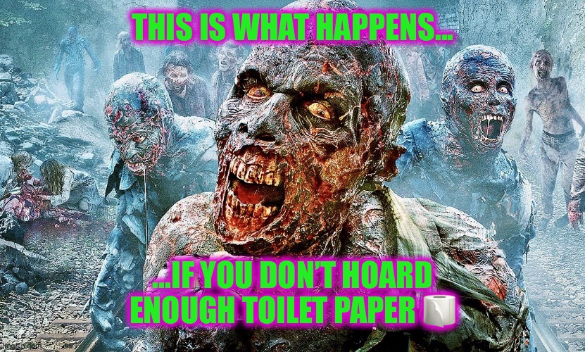 Ohhh, now I get it | THIS IS WHAT HAPPENS... ...IF YOU DON’T HOARD ENOUGH TOILET PAPER 🧻 | image tagged in coronavirus,memes,zombies,covid-19,toilet paper | made w/ Imgflip meme maker
