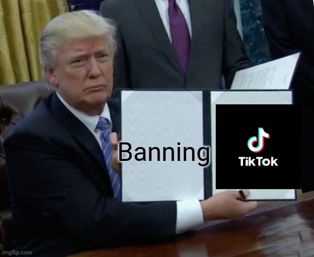 Trump Bill Signing Meme | Banning | image tagged in memes,trump bill signing | made w/ Imgflip meme maker