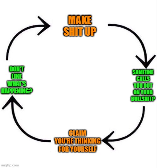 the circle of life | MAKE SHIT UP; SOMEONE CALLS YOU OUT ON YOUR BULLSHIT? DON'T LIKE WHAT'S HAPPENING? CLAIM YOU'RE THINKING FOR YOURSELF | image tagged in the circle of life | made w/ Imgflip meme maker