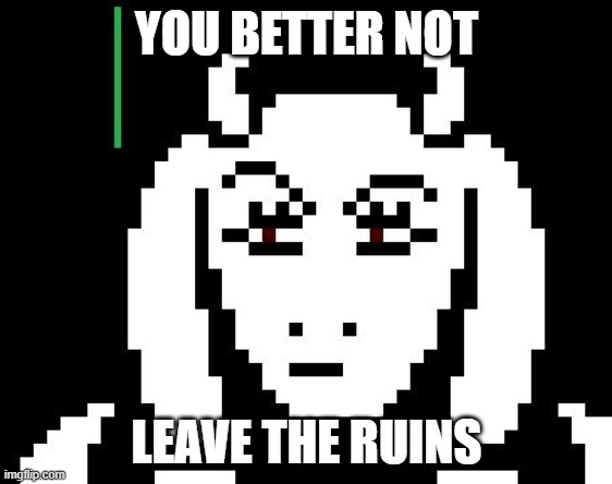 Undertale - Toriel | YOU BETTER NOT; LEAVE THE RUINS | image tagged in undertale - toriel | made w/ Imgflip meme maker