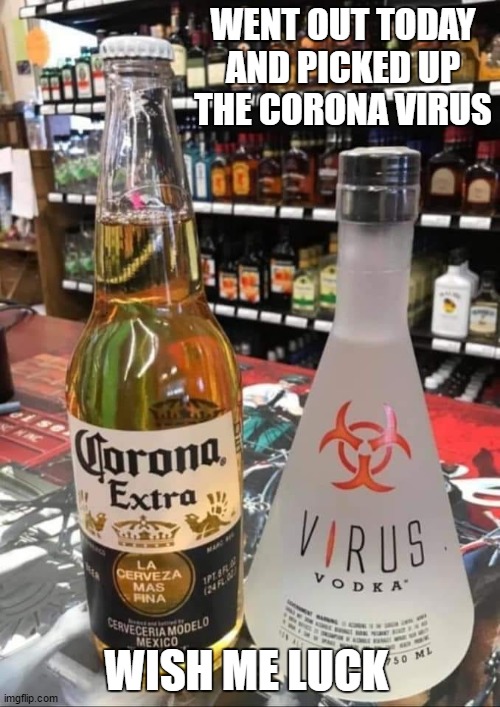 I may be in trouble when I fall on my ass, and the wife asks, "What's wrong" and I tell her I have Corona Virus | WENT OUT TODAY AND PICKED UP THE CORONA VIRUS; WISH ME LUCK | image tagged in corona virus,coronavirus,random,politics,danger | made w/ Imgflip meme maker