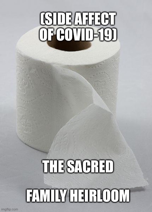 toilet paper | (SIDE AFFECT OF COVID-19); FAMILY HEIRLOOM; THE SACRED | image tagged in toilet paper | made w/ Imgflip meme maker