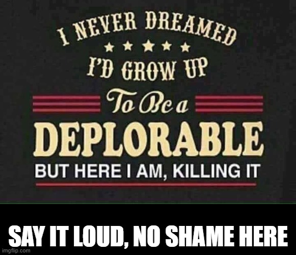 I'm a deplorable deporable, a prince of deplorables | SAY IT LOUD, NO SHAME HERE | image tagged in we ain't no cult,make my day to piss off a liberal | made w/ Imgflip meme maker