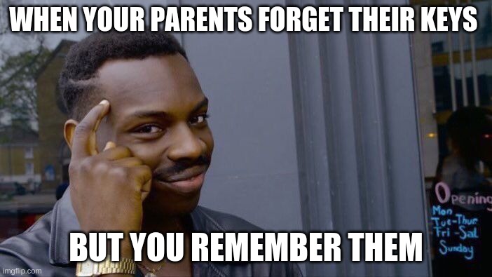 Roll Safe Think About It | WHEN YOUR PARENTS FORGET THEIR KEYS; BUT YOU REMEMBER THEM | image tagged in memes,roll safe think about it | made w/ Imgflip meme maker