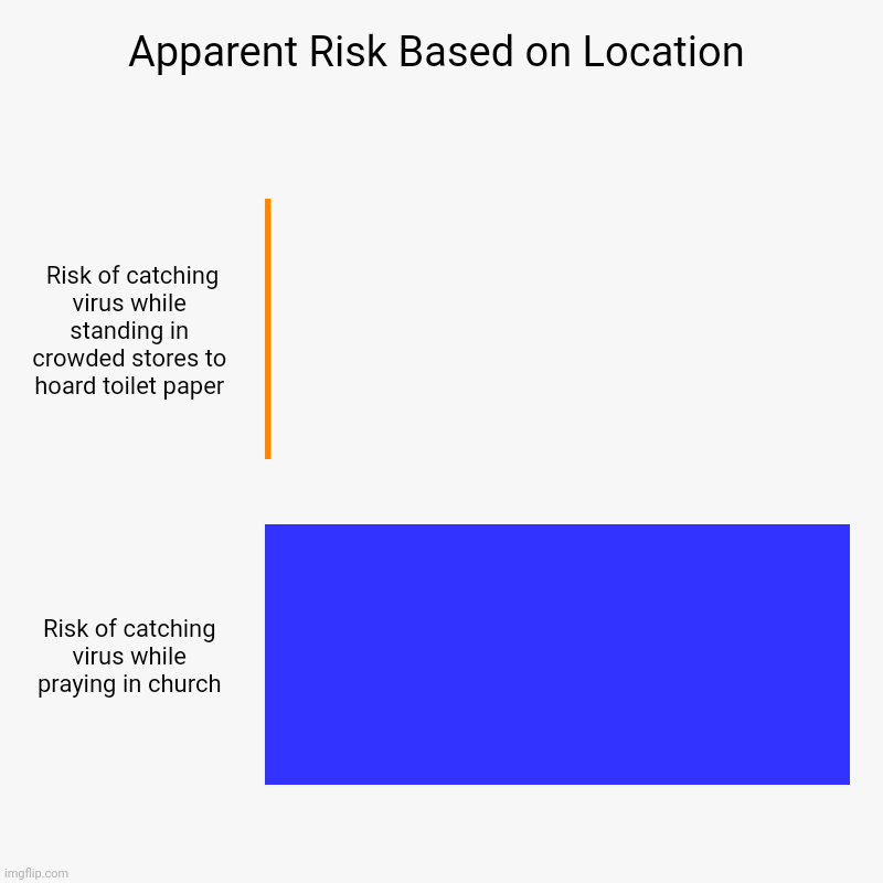 Why does this seem suspicious? | Apparent Risk Based on Location |  Risk of catching virus while standing in crowded stores to hoard toilet paper, Risk of catching virus whi | image tagged in charts,bar charts | made w/ Imgflip chart maker