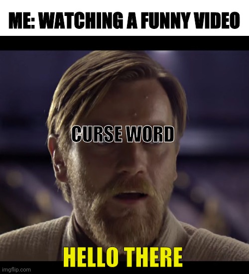 Random swear words in funny video | ME: WATCHING A FUNNY VIDEO; CURSE WORD; HELLO THERE | image tagged in hello there | made w/ Imgflip meme maker