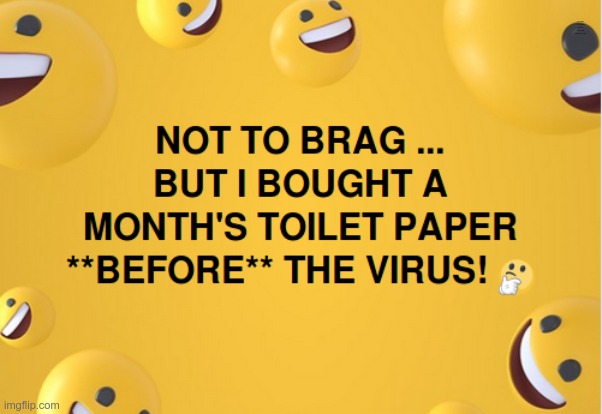 RESPECT !! | NOT TO BRAG ... BUT I BOUGHT A MONTH'S TOILET PAPER **BEFORE** THE VIRUS! | image tagged in funny memes,coronavirus,toilet paper,rick75230 | made w/ Imgflip meme maker