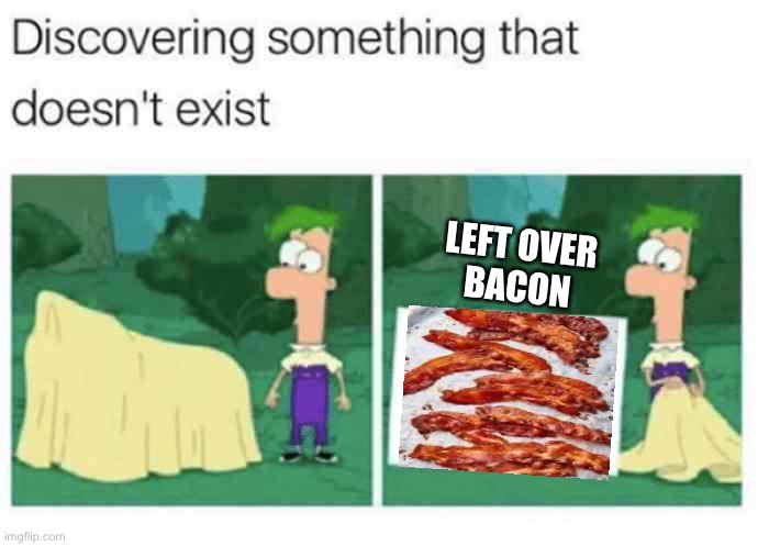 Bacon please | LEFT OVER
BACON | image tagged in discovering something that doesnt exist,bacon | made w/ Imgflip meme maker