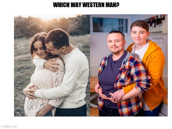 Blank White Template | WHICH WAY WESTERN MAN? | image tagged in which way,progressive,degeneracy | made w/ Imgflip meme maker