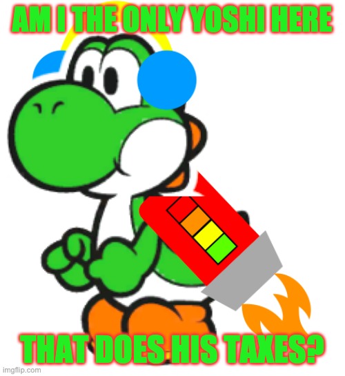 Jet the Yoshi | AM I THE ONLY YOSHI HERE THAT DOES HIS TAXES? | image tagged in jet the yoshi | made w/ Imgflip meme maker