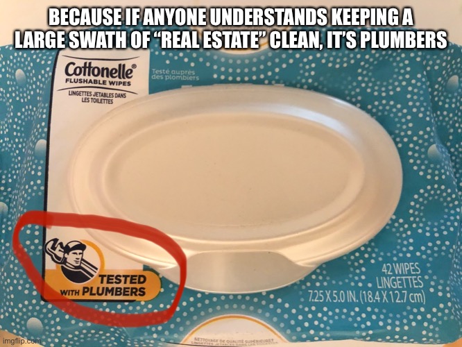Wipes | BECAUSE IF ANYONE UNDERSTANDS KEEPING A LARGE SWATH OF “REAL ESTATE” CLEAN, IT’S PLUMBERS | image tagged in wipes | made w/ Imgflip meme maker