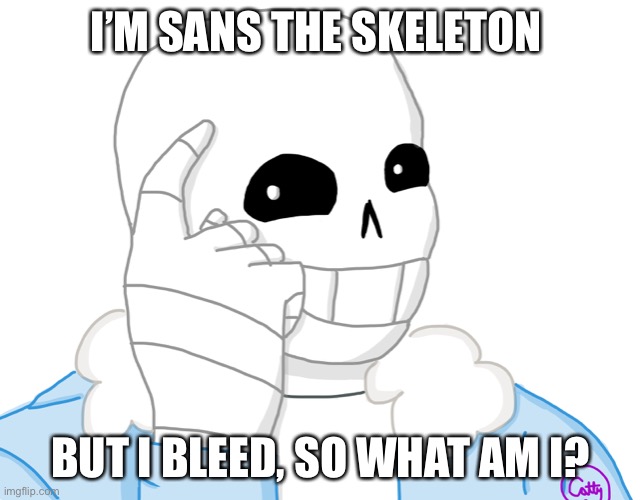 It’s Sans, Think About It | I’M SANS THE SKELETON; BUT I BLEED, SO WHAT AM I? | image tagged in its sans think about it | made w/ Imgflip meme maker