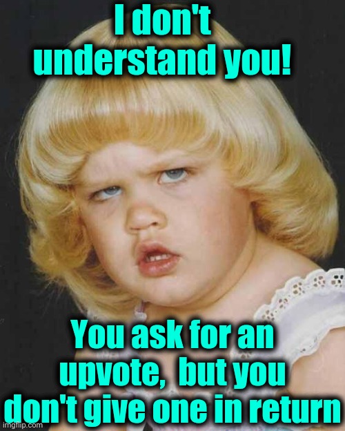 Huh | I don't understand you! You ask for an upvote,  but you don't give one in return | image tagged in huh | made w/ Imgflip meme maker