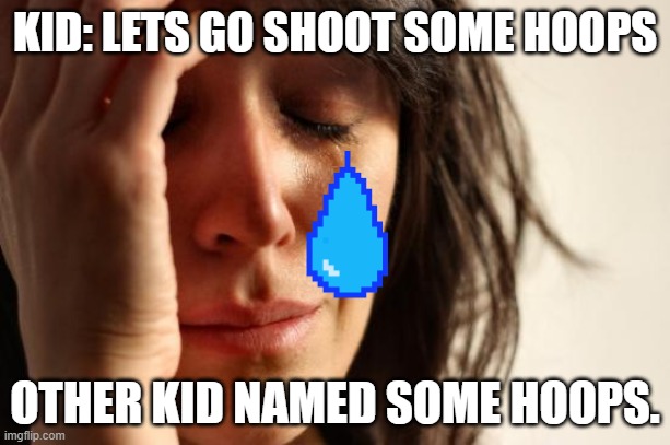 First World Problems Meme | KID: LETS GO SHOOT SOME HOOPS; OTHER KID NAMED SOME HOOPS. | image tagged in memes,first world problems | made w/ Imgflip meme maker