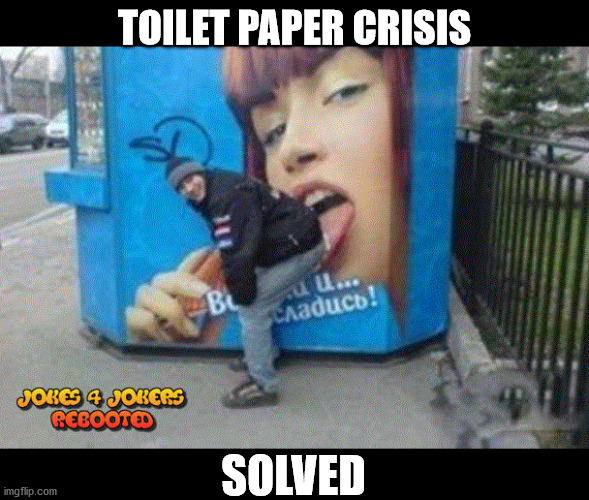 Crisis Solved | TOILET PAPER CRISIS; SOLVED | image tagged in funny memes,jokes,toilet paper,gross | made w/ Imgflip meme maker
