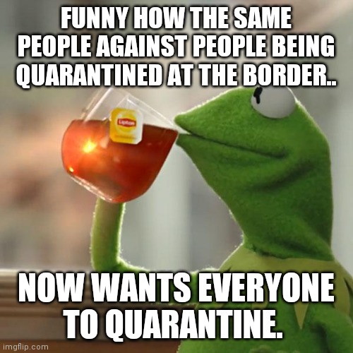 But That's None Of My Business | FUNNY HOW THE SAME PEOPLE AGAINST PEOPLE BEING QUARANTINED AT THE BORDER.. NOW WANTS EVERYONE TO QUARANTINE. | image tagged in memes,but thats none of my business,kermit the frog | made w/ Imgflip meme maker