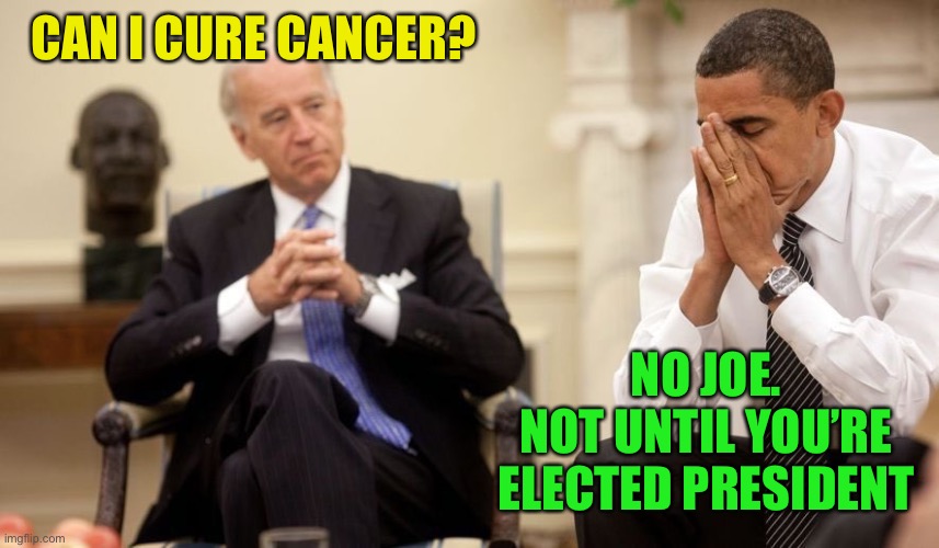 Biden Obama | CAN I CURE CANCER? NO JOE.
NOT UNTIL YOU’RE ELECTED PRESIDENT | image tagged in biden obama | made w/ Imgflip meme maker