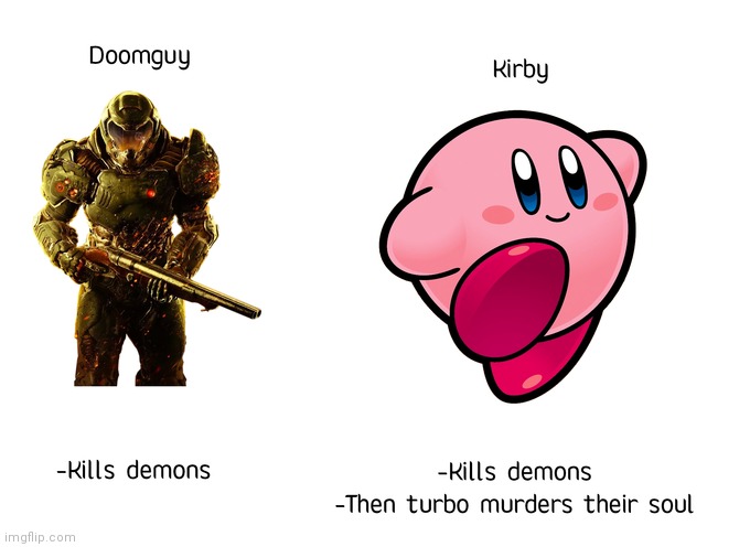 Doom guy has no chance against Kirb | image tagged in kirby,doom,memes | made w/ Imgflip meme maker
