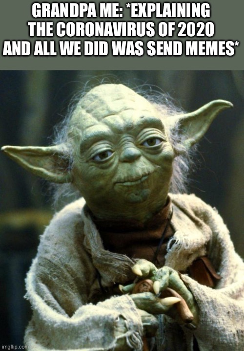 Star Wars Yoda | GRANDPA ME: *EXPLAINING THE CORONAVIRUS OF 2020 AND ALL WE DID WAS SEND MEMES* | image tagged in memes,star wars yoda | made w/ Imgflip meme maker