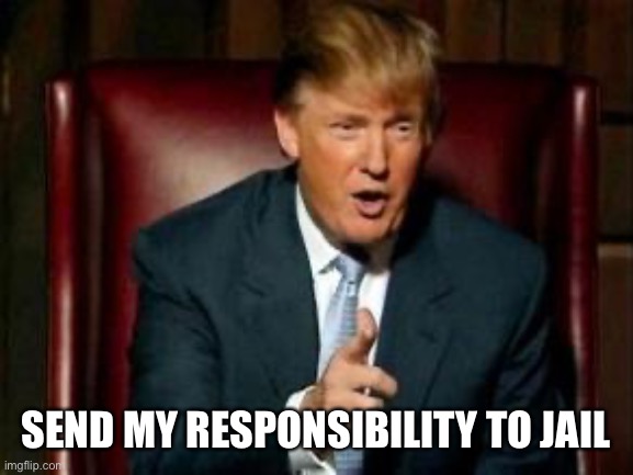 Donald Trump | SEND MY RESPONSIBILITY TO JAIL | image tagged in donald trump | made w/ Imgflip meme maker