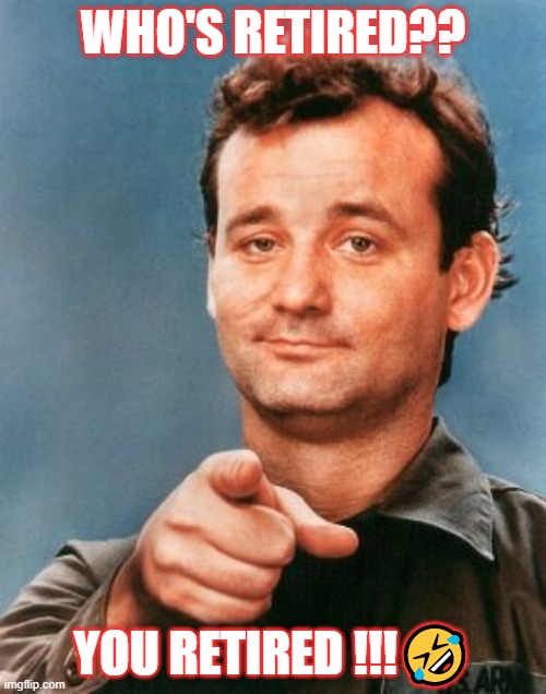 Bill Murray You're Awesome | WHO'S RETIRED?? YOU RETIRED !!!🤣 | image tagged in bill murray you're awesome | made w/ Imgflip meme maker