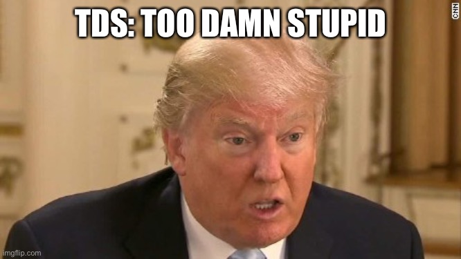 Trump Stupid Face | TDS: TOO DAMN STUPID | image tagged in trump stupid face | made w/ Imgflip meme maker