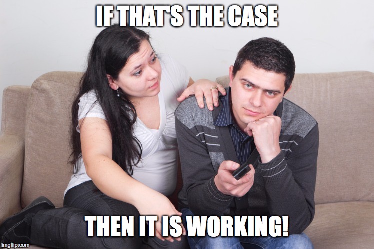 Watch TV | IF THAT'S THE CASE THEN IT IS WORKING! | image tagged in watch tv | made w/ Imgflip meme maker