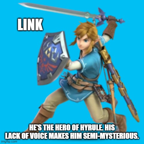 Fighter of the Day: # 03 | LINK; HE'S THE HERO OF HYRULE. HIS LACK OF VOICE MAKES HIM SEMI-MYSTERIOUS. | image tagged in link,legend of zelda | made w/ Imgflip meme maker