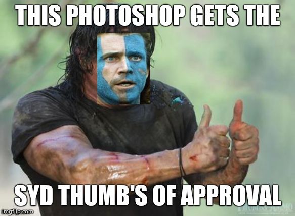 Syd upvote | THIS PHOTOSHOP GETS THE SYD THUMB'S OF APPROVAL | image tagged in syd upvote | made w/ Imgflip meme maker