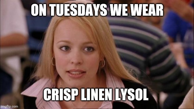 Its Not Going To Happen Meme | ON TUESDAYS WE WEAR; CRISP LINEN LYSOL | image tagged in memes,its not going to happen | made w/ Imgflip meme maker