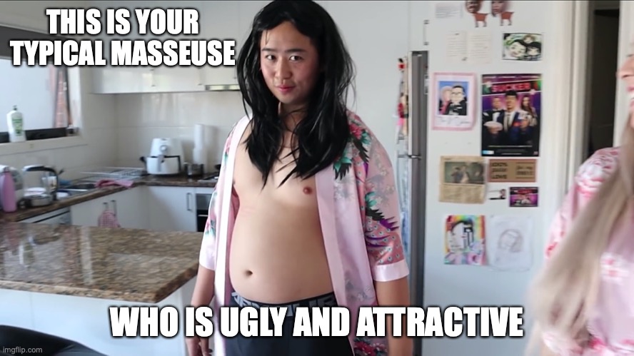 Asian Masseuse | THIS IS YOUR TYPICAL MASSEUSE; WHO IS UGLY AND ATTRACTIVE | image tagged in massage,mychonny,youtube,memes | made w/ Imgflip meme maker