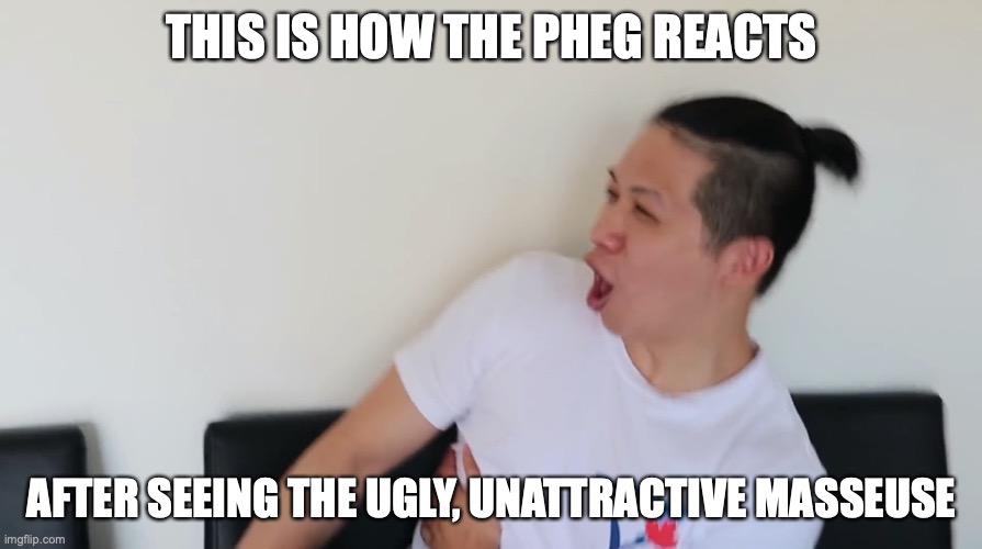 Shocked Pheg | THIS IS HOW THE PHEG REACTS; AFTER SEEING THE UGLY, UNATTRACTIVE MASSEUSE | image tagged in mychonny,youtube,memes,massage | made w/ Imgflip meme maker